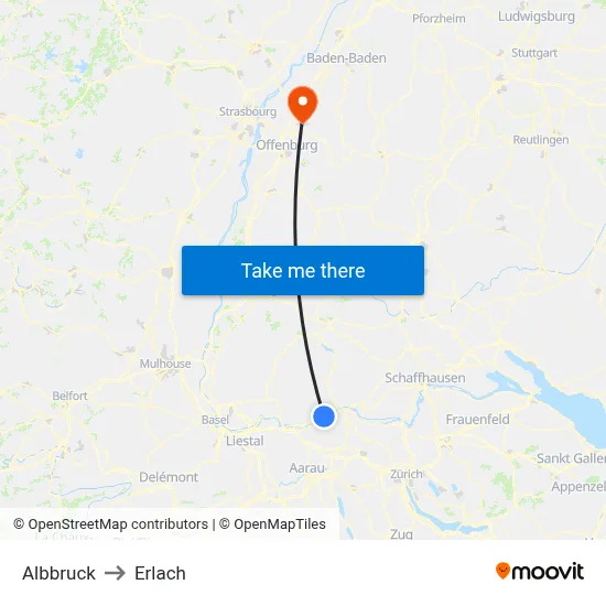 Albbruck to Erlach map