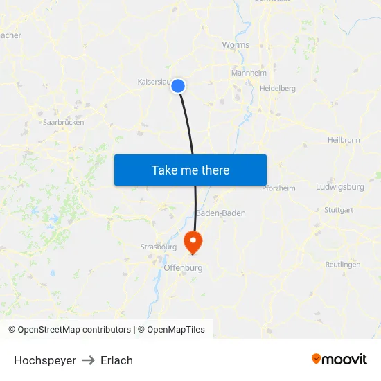 Hochspeyer to Erlach map