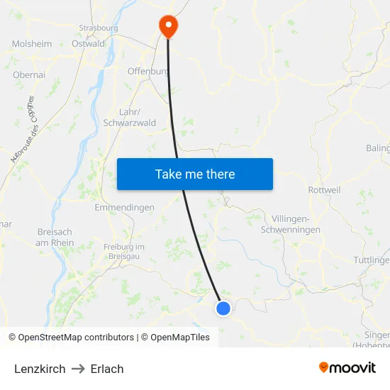 Lenzkirch to Erlach map