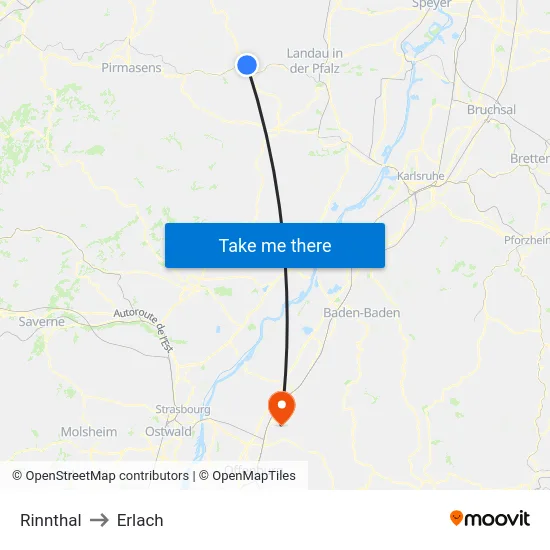 Rinnthal to Erlach map