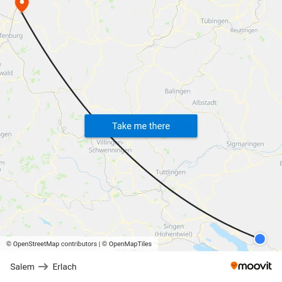 Salem to Erlach map