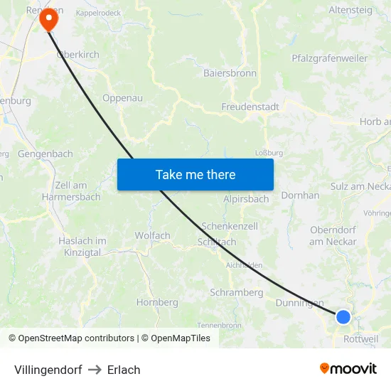 Villingendorf to Erlach map