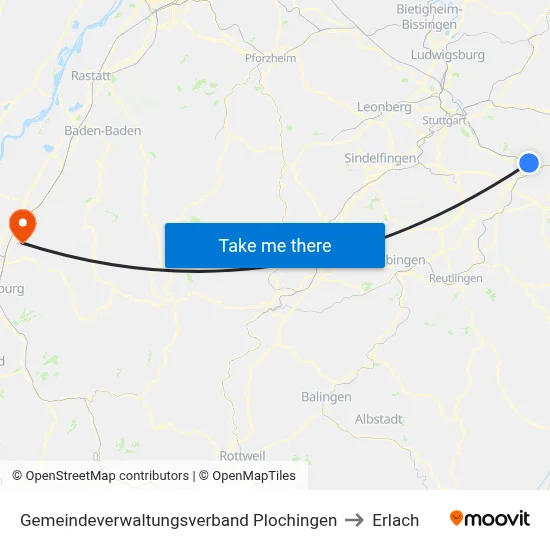 Gemeindeverwaltungsverband Plochingen to Erlach map