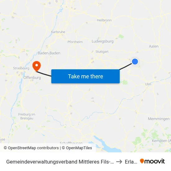 Gemeindeverwaltungsverband Mittleres Fils-Lautertal to Erlach map