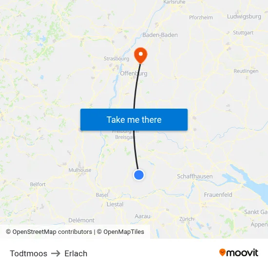 Todtmoos to Erlach map