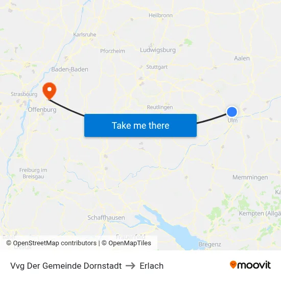 Vvg Der Gemeinde Dornstadt to Erlach map