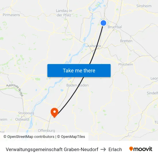 Verwaltungsgemeinschaft Graben-Neudorf to Erlach map