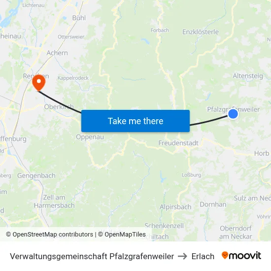 Verwaltungsgemeinschaft Pfalzgrafenweiler to Erlach map