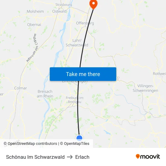 Schönau Im Schwarzwald to Erlach map