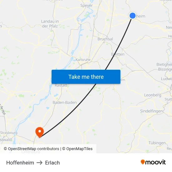 Hoffenheim to Erlach map