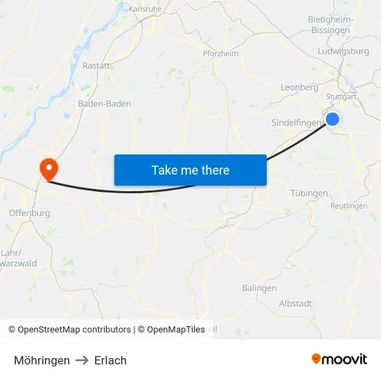 Möhringen to Erlach map