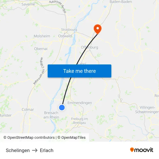 Schelingen to Erlach map