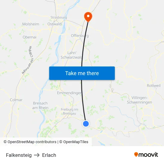 Falkensteig to Erlach map