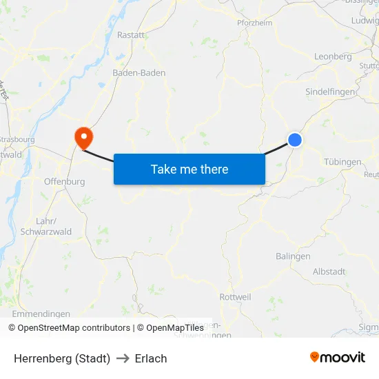 Herrenberg (Stadt) to Erlach map