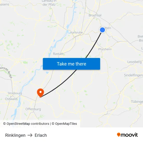 Rinklingen to Erlach map