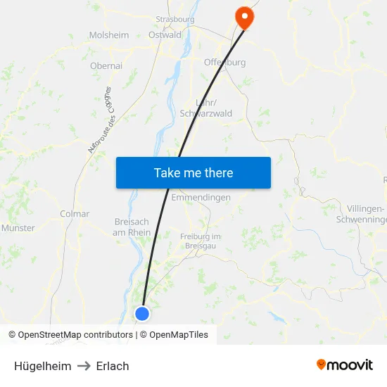 Hügelheim to Erlach map