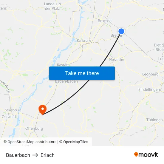 Bauerbach to Erlach map