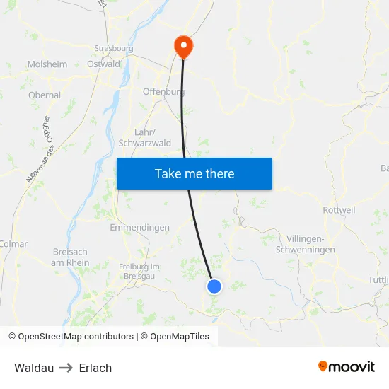 Waldau to Erlach map