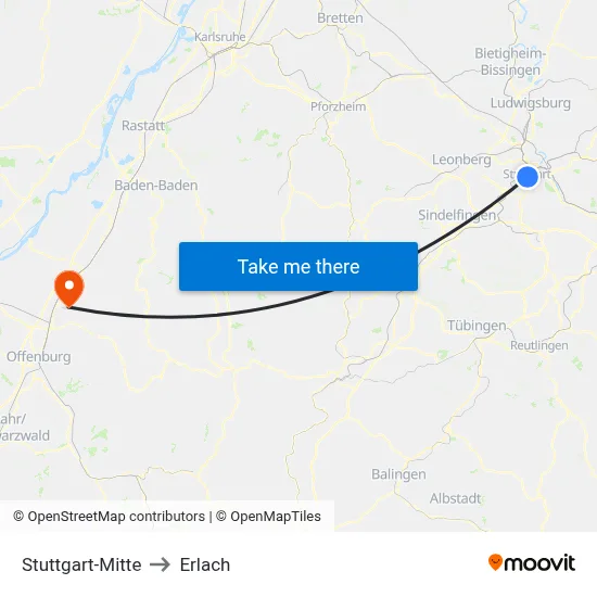 Stuttgart-Mitte to Erlach map