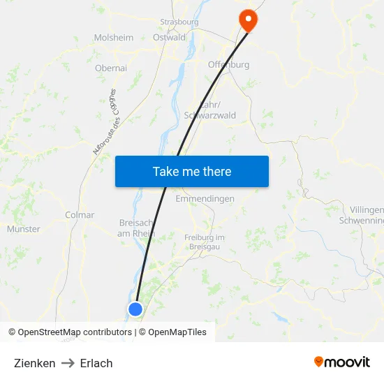 Zienken to Erlach map