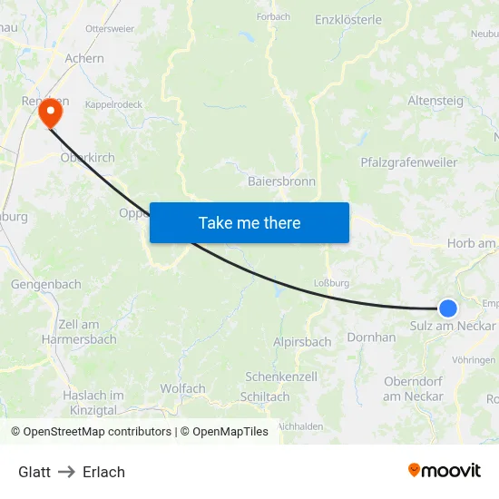 Glatt to Erlach map