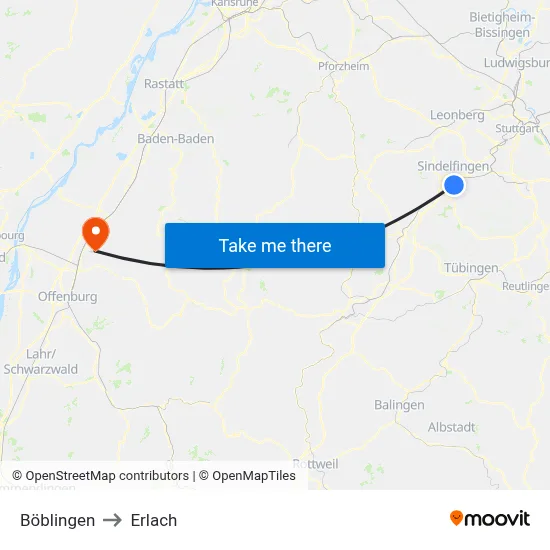 Böblingen to Erlach map