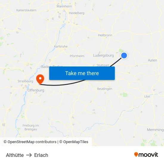 Althütte to Erlach map