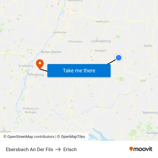 Ebersbach An Der Fils to Erlach map