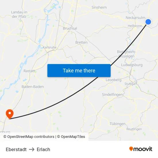 Eberstadt to Erlach map