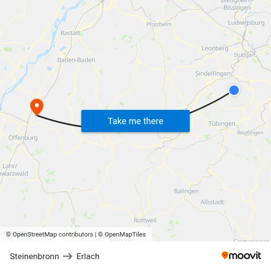 Steinenbronn to Erlach map