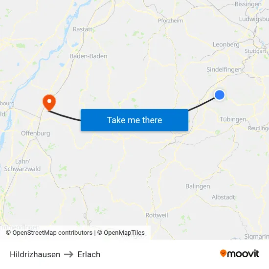 Hildrizhausen to Erlach map