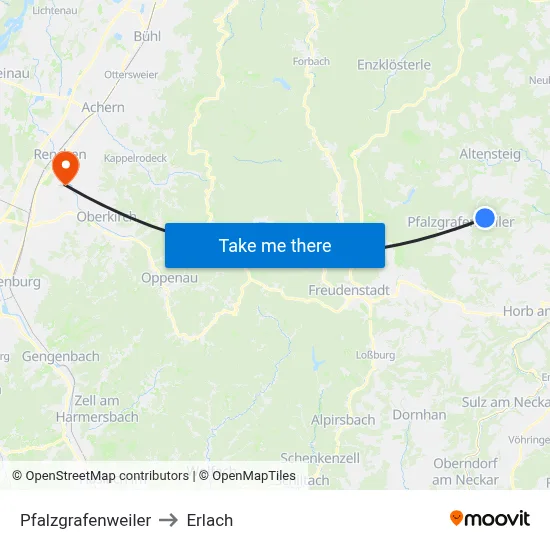 Pfalzgrafenweiler to Erlach map