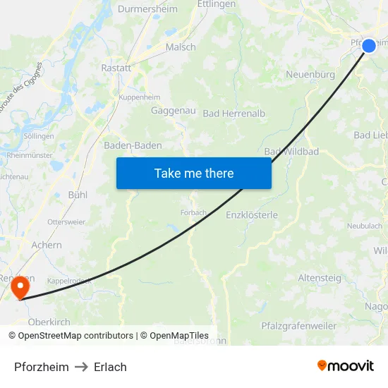 Pforzheim to Erlach map