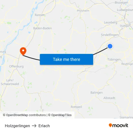 Holzgerlingen to Erlach map