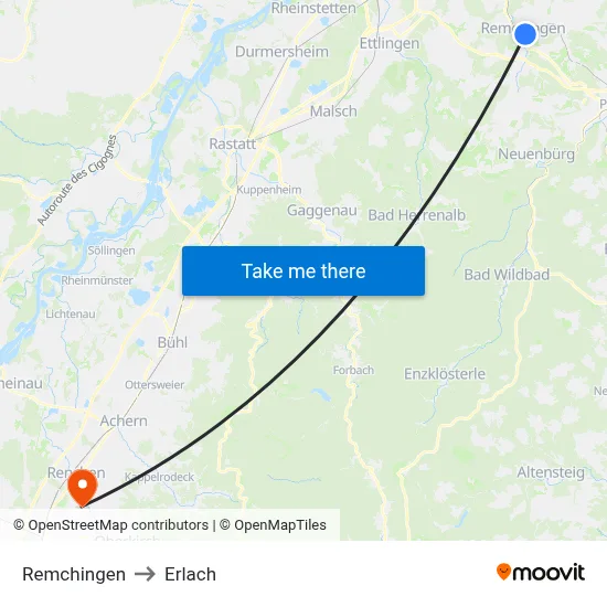 Remchingen to Erlach map