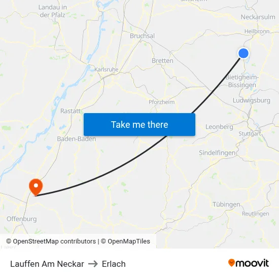 Lauffen Am Neckar to Erlach map