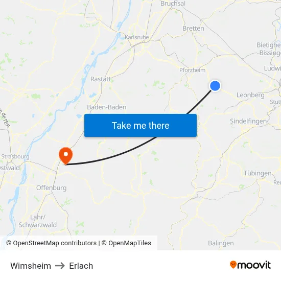 Wimsheim to Erlach map