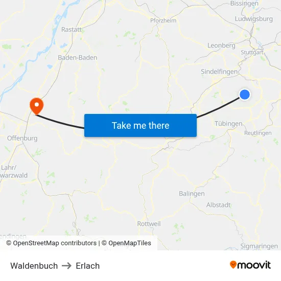 Waldenbuch to Erlach map