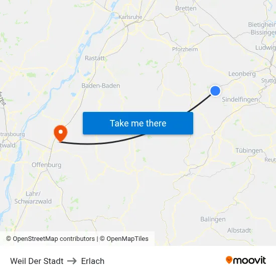 Weil Der Stadt to Erlach map