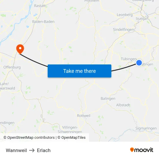 Wannweil to Erlach map