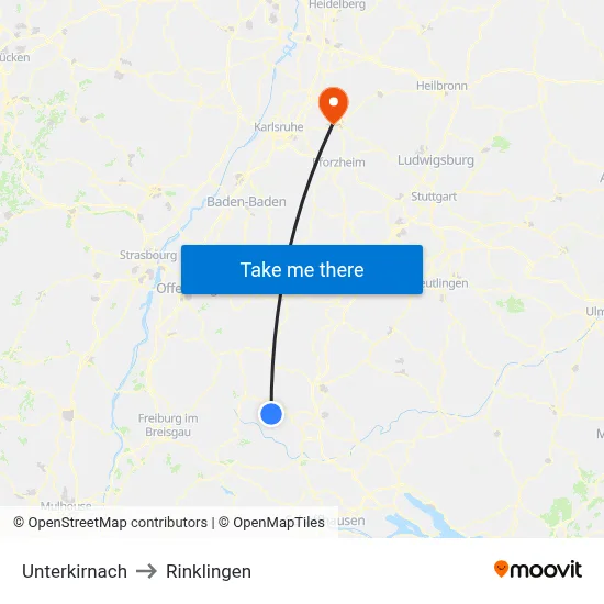 Unterkirnach to Rinklingen map