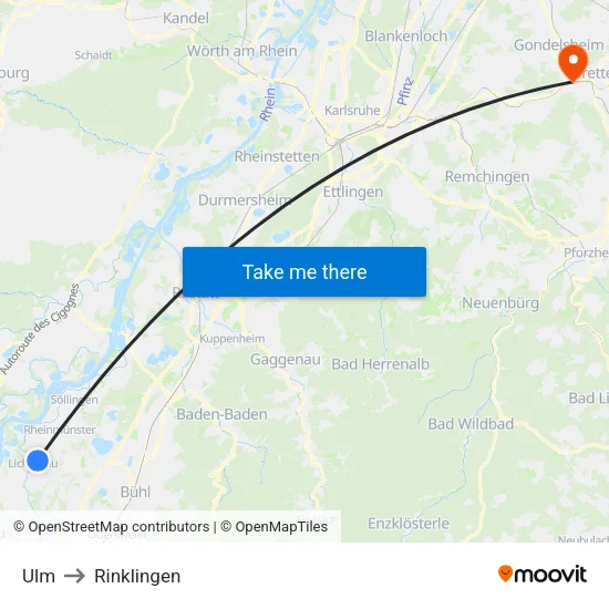 Ulm to Rinklingen map