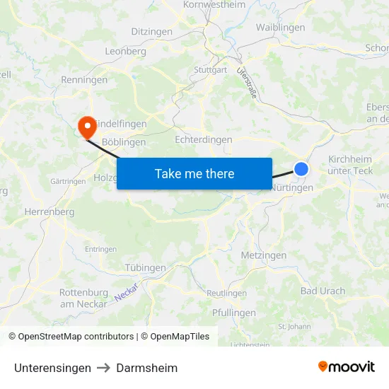 Unterensingen to Darmsheim map