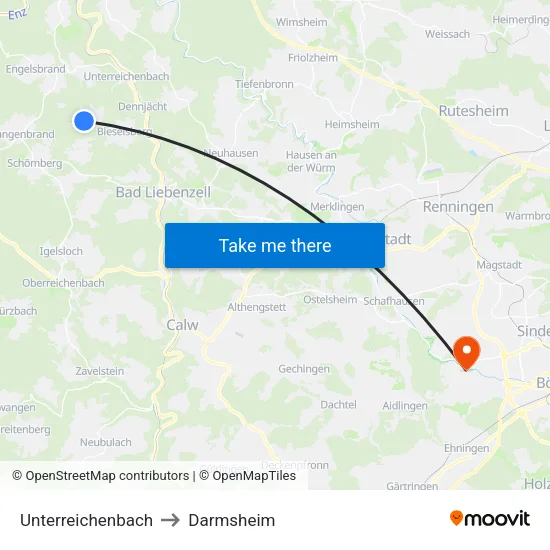 Unterreichenbach to Darmsheim map