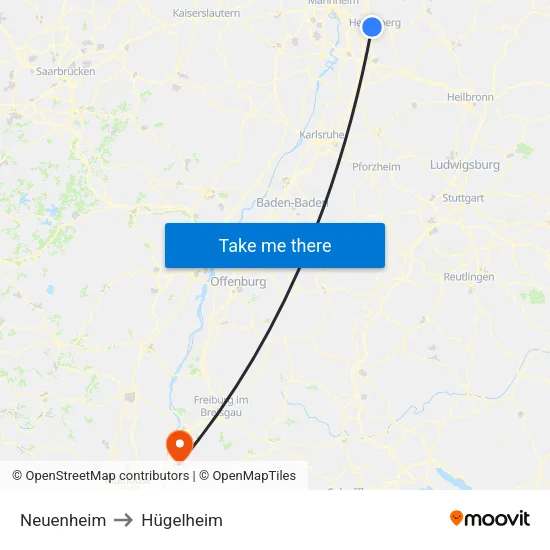 Neuenheim to Hügelheim map