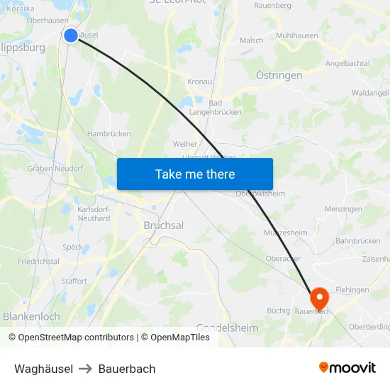 Waghäusel to Bauerbach map