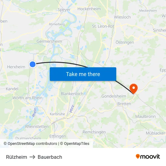 Rülzheim to Bauerbach map