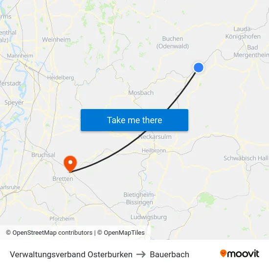 Verwaltungsverband Osterburken to Bauerbach map