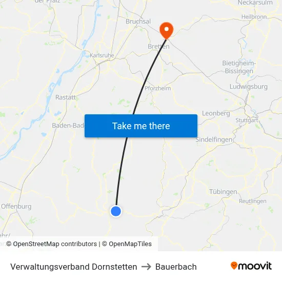 Verwaltungsverband Dornstetten to Bauerbach map