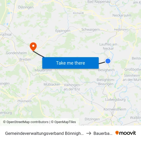 Gemeindeverwaltungsverband Bönnigheim to Bauerbach map